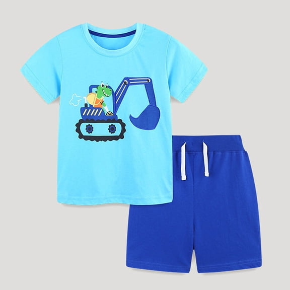 Cethrio Kids Boys Shirts & Shorts Sets, Short Sleeve Graphic Summer Outfit Sets Light Blue Size 7 T