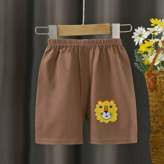 Cethrio Kids Boys Shorts, Elastic Waist Summer Graphic Cotton Athletic Shorts Brown Size 1-6 T