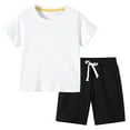 thumbnail image 1 of Cethrio Kids Boys' Shorts Sets, 2-Piece Summer Cotton Drawstring Outfit Sets White Size 7-8 T, 1 of 4