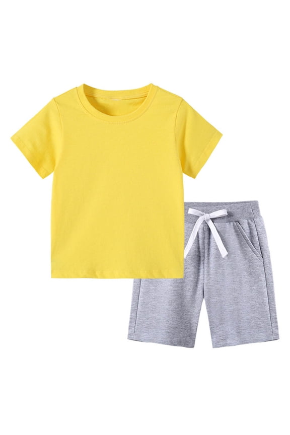 Kids Boys' Shorts Sets, 2-Piece Summer Short Sleeve Drawstring Outfit Sets Yellow Size 7-8 T