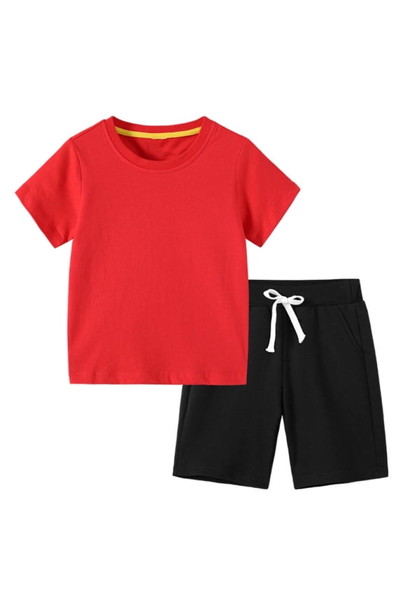 Kids Boys' Shorts Sets, Cotton Summer 2-Piece Drawstring Outfit Sets Red Size 7-8 T
