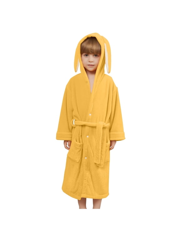 Kids Boys Sleepwear Robes, Warm Soft Long Sleeve Flannel Boys' Bathrobes Yellow Size 3-8T