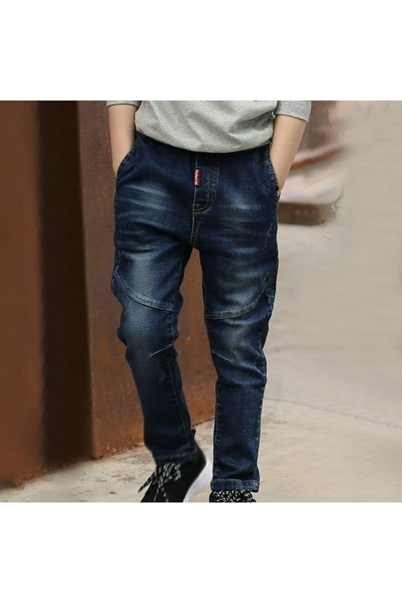 Kids Boys Slim Jeans, Stretch Casual Elastic Waist Denim Pants Blue Size 3 T
