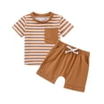 thumbnail image 1 of Cethrio Kids Boys Summer Outfit Sets, Drawstring Stripe Cotton Boys' Clothing Sets Yellow Size 2-3T, 1 of 3