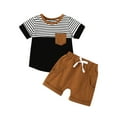 thumbnail image 1 of Cethrio Kids Boys Summer Outfit Sets, Stripe Drawstring Cotton Boys' Clothing Sets Black Size 2-3T, 1 of 2