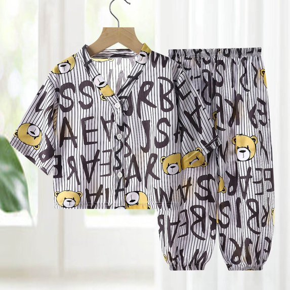 Cethrio Kids Boys Summer Pajama Sets, 2 Piece Buttons Cotton Soft Boys' Sleepwear Black Size 2-3T