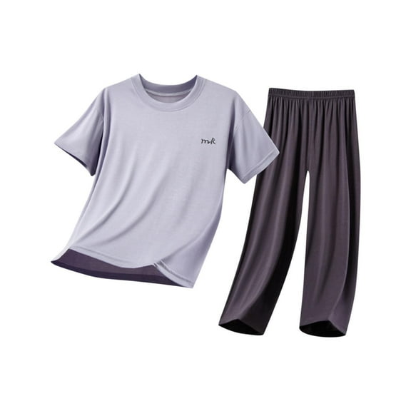 Cethrio Kids Boys Summer Pajama Sets, Short Sleeve 2-piece Breathable Cotton Sleepwear Sets Purple Size 14-16