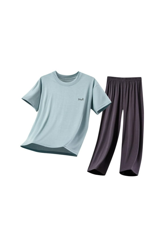 Kids Boys Summer Pajama Sets, Short Sleeve 2-piece Cotton Breathable Sleepwear Sets Blue Size 14-16