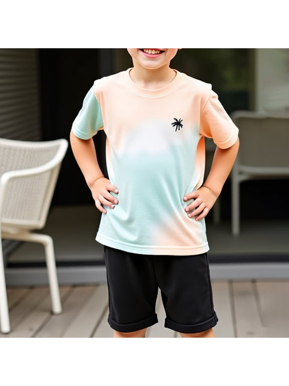 Kids Boys' Summer Short Sets, 2 Piece Athletic Beach Casual Outfit Sets Green Size 4 T