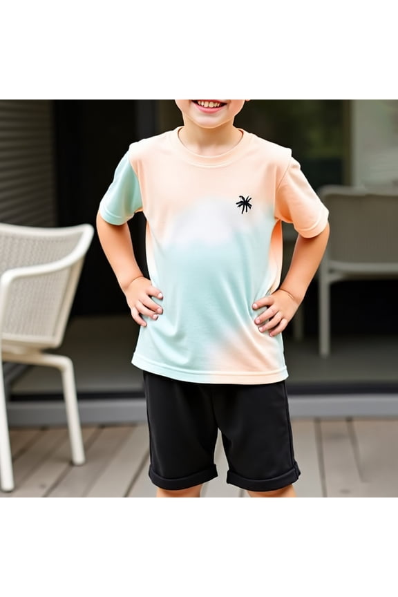 Kids Boys' Summer Short Sets, Athletic 2 Piece Casual Beach Outfit Sets Green Size 5 T