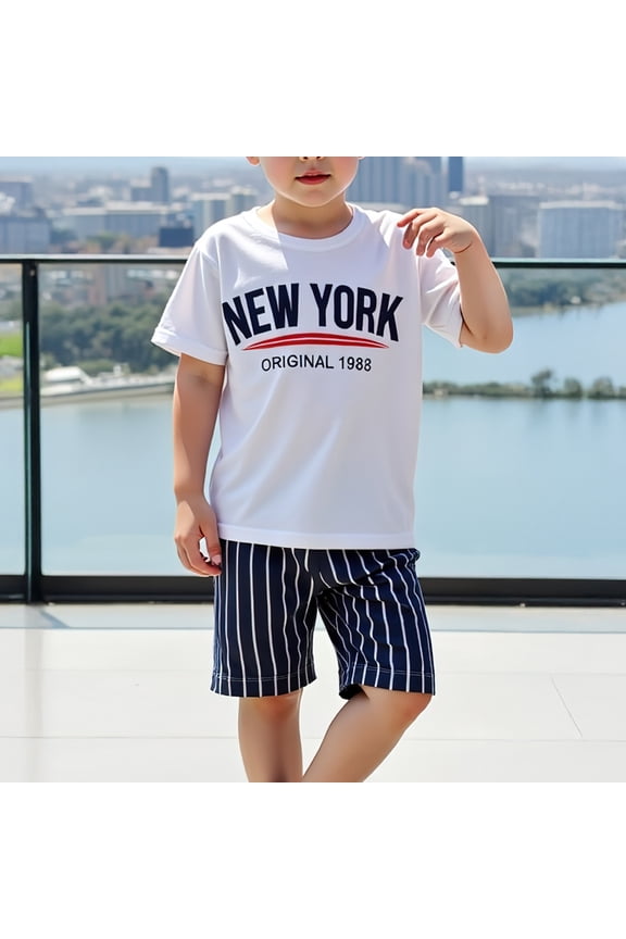 Kids Boys' Summer Short Sets, Athletic Casual 2 Piece Vacation Outfit Sets White Size 4 T