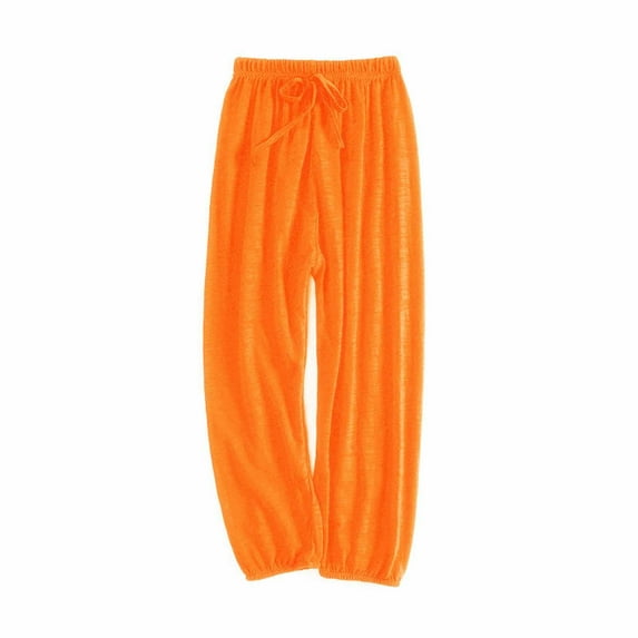Cethrio Kids Boys Summer Sweatpants, Thin Elastic Waist Cotton Athletic Jogger Pants Orange Size 6-7 T