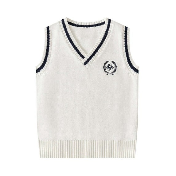 Cethrio Kids Boys Sweater Vests, Knitting Cotton Sleeveless Pullover V Neck School Uniform Vests White Size 3-4T