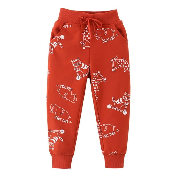 Cethrio Kids Boys Sweatpants, Drawstring Elastic Waist Casual Jogger Pants Red Size 1-2 T