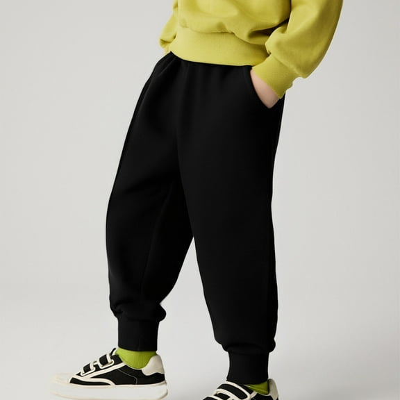 Cethrio Kids Boys Sweatpants- Fashion Cotton Elastic Waist Long Jogger Pants Black Size 6-8 T