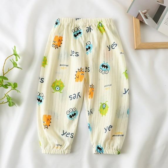 Cethrio Toddler Boys Sweatpants, Printed Casual Cotton Elastic Waist Athletic Pants Yellow Size 1-2 T
