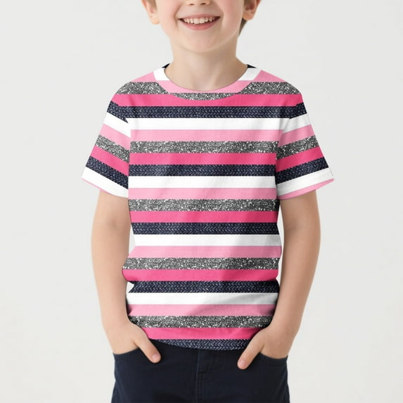 Cethrio Kids Boys T Shirts, Athletic Short Sleeve Casual Stripe Boys'Summer Tops Red Size 4-5T