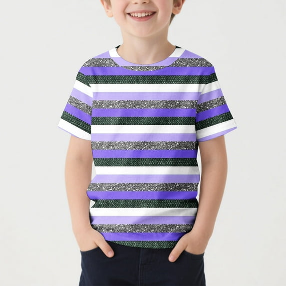 Cethrio Kids Boys T Shirts, Athletic Short Sleeve Stripe Casual Boys'Summer Tops Purple Size 4-5T