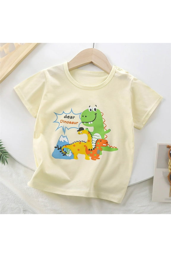 Kids Boys T Shirts, Graphic Casual Cotton Crew Neck Summer Tops Beige Size 4-5 T