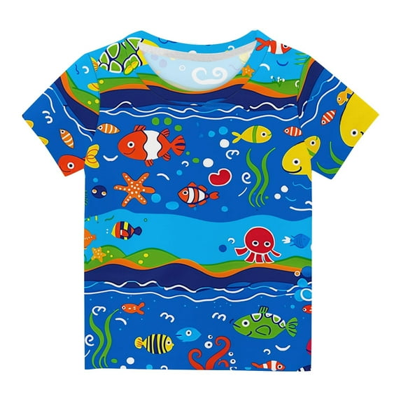 Cethrio Kids Boys T-Shirts, Print Crew Neck Cute Short Sleeve Summer Tops Multicolor Size 13-14 T