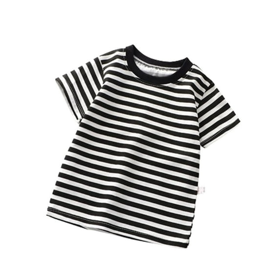 Cethrio Kids Boys T Shirts, Short Sleeve Casual Crewneck Stripe Summer Tops Black Size 2 T