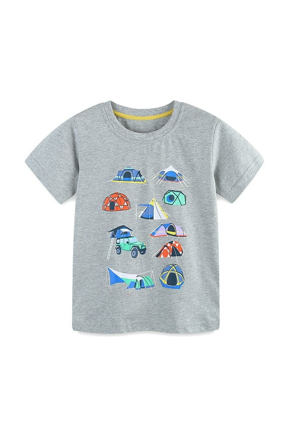 Kids Boys T Shirts, Short Sleeve Cotton Summer Graphic Tees Tops Gray Size 3 T