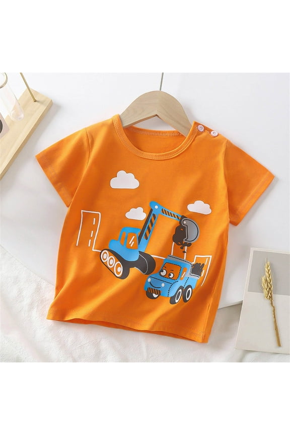 Kids Boys T-Shirts, Short Sleeve Graphic Cotton Casual Summer Tops Orange Size 2-3 T