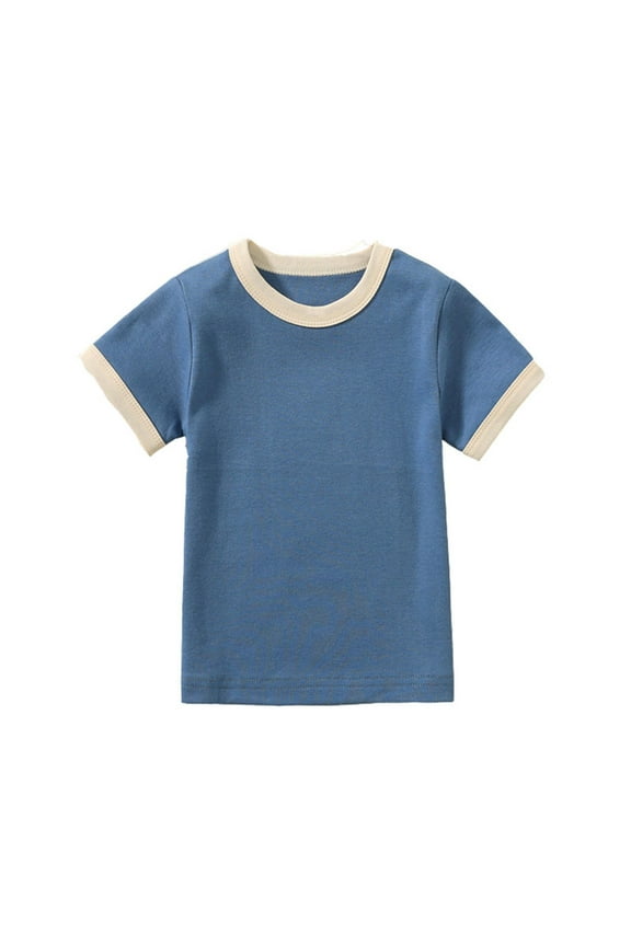 Kids Boys T Shirts- Short Sleeves Casual Fashion Cotton Crew Neck Kids Summer Clothes Blue Size 6 T