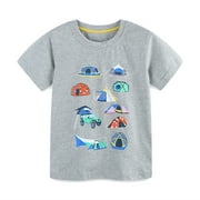 Cethrio Toddler Boys T Shirts Size 6-7 T, Summer Cotton Short Sleeve Graphic Tees Tops Gray