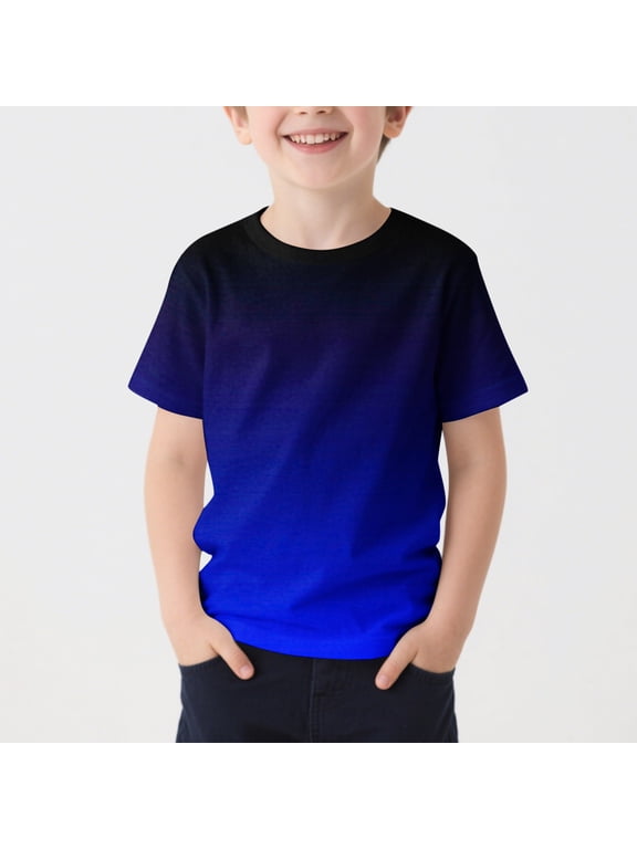Kids Boys T-shirts, Casual Short Sleeve Sports Gradient Print Boys'Summer Tops Blue Size 4-5T