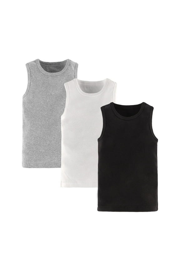 Kids Boys Tank Tops, 3 Piece Sleeveless Cotton Athletic Summer Shirts Black Size 4 T