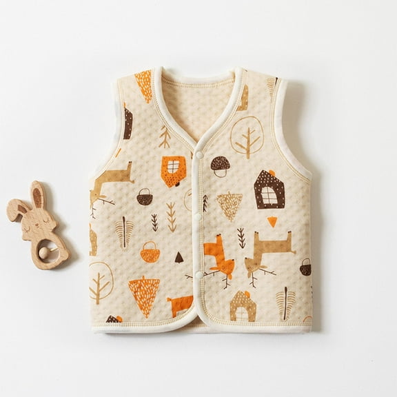 Cethrio Kids Boys Warm Vests, Warm Sleeveless V Neck Cotton Winter Outerwear Khaki Size 3 Months-3 T