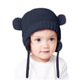 thumbnail image 1 of Cethrio Toddler Boys Winter Hats, Ear Flap Stretchy Warm Knit Kids Beanies Navy Size 1-2 T, 1 of 4