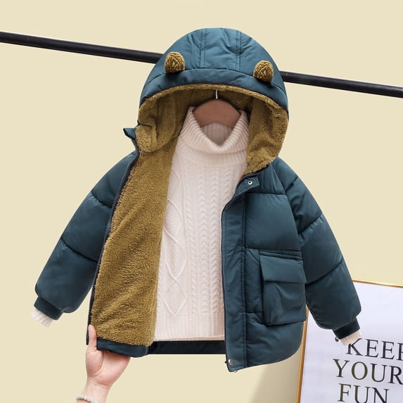 Cethrio Toddler Boys Winter Jackets, Full Zip Hooded Warm Fleece Puffer Coats Navy Size 1-2 T