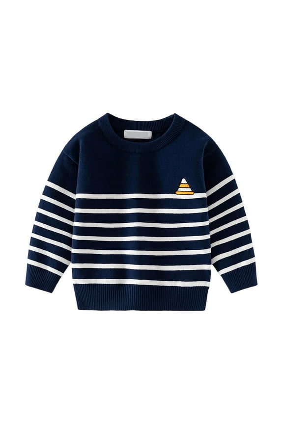 Kids Boys Winter Sweaters, Collared Knitting Cotton Pullover Thermal Fall Winter Tops Navy Size 1-8 T