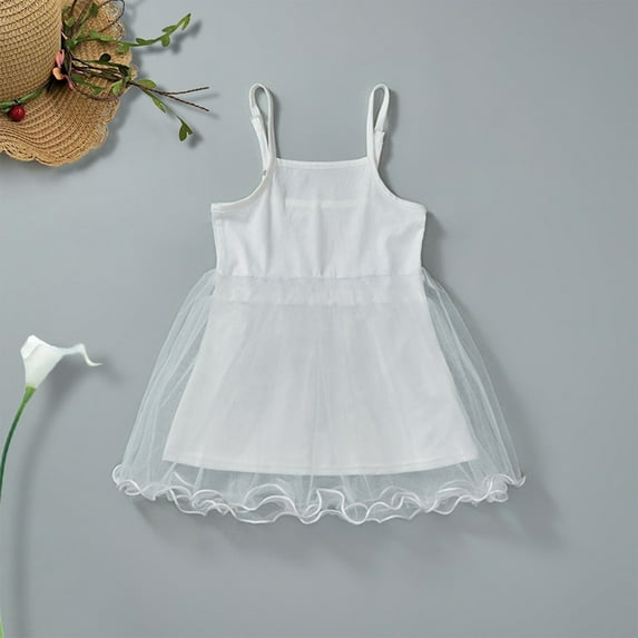 Cethrio Kids Girl Sundress Dresses, Mesh Polyester Cute Sleeveless Summer Dress White Size 6T