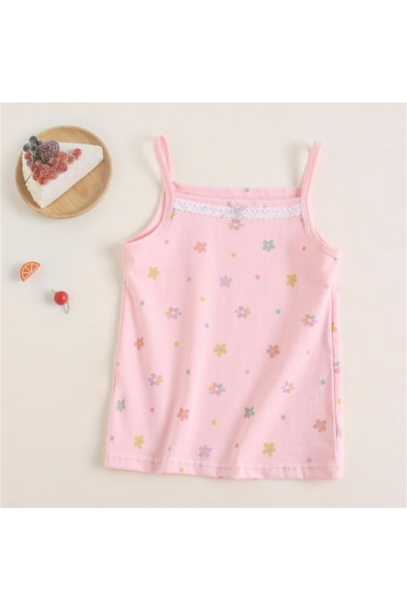Kids Girl's Tank Tops, Casual Cotton Sleeveless Summer Shirts Pink Size 3-4 T