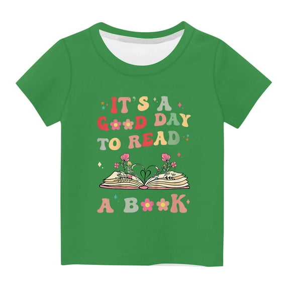 Cethrio Toddler Girls And Boys Graphic Print Shirts, Fashion Short Sleeve Crew Neck World Book Day Cotton Girls And Boys Summer Clothes Green 9 T