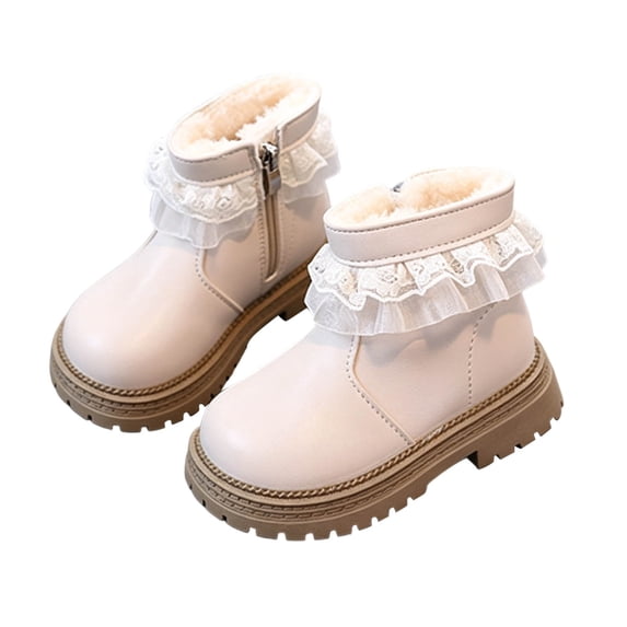 Cethrio Toddler Girls Ankle Boots, Slip-Resistant Soft Sole Side Zipper Party Winter Shoes Beige Size 9 (Toddler)