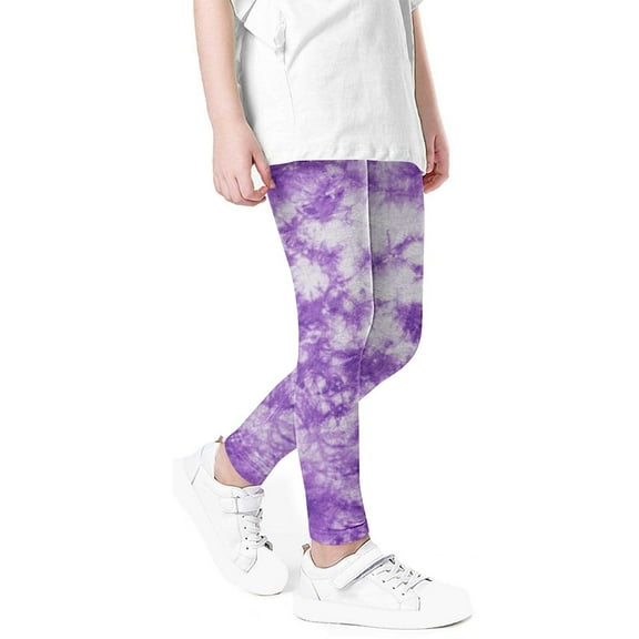 Cethrio Kids Girls Anti-mosquito Leggings, Tie Dye Cotton Stretch Elastic Waist Tight Pants Purple Size 3 T