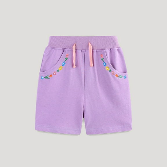 Cethrio Kids Girls Athletic Shorts, Graphic Elastic Waist Running Casual Summer Shorts Purple Size 2 T