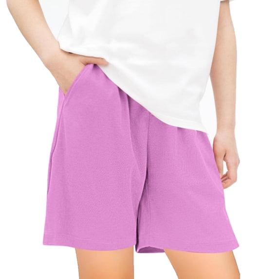 Cethrio Kids Girls Athletic Shorts, Fashion Solid Clor Elastic Waist Summer Active Shorts Purple Size 5 T