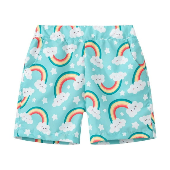 Cethrio Kids Girls Beach Shorts, Elastic Waist Holiday Printed Quick Dry Casual Shorts Blue Size 5 T
