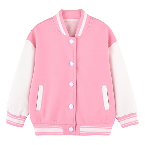 Cethrio Kids Girls Bomber Jackets, Cotton Casual Long Sleeve Spring Fall Coats Pink Size 1-2 T