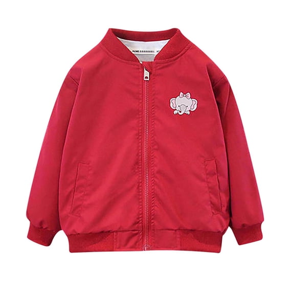 Cethrio Kids Girls Bomber Jackets, Long Sleeve Casual Zip up Lightweight Girls Outerwear Red Size 4T