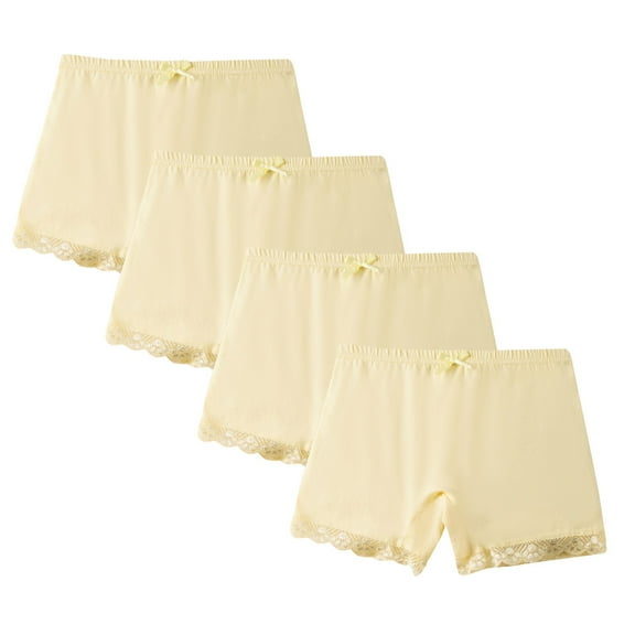 Cethrio Kids Girls Boxer Briefs, Cotton 4 Pack Comfort Breathable Kids Underwear Yellow Size 5-6 T