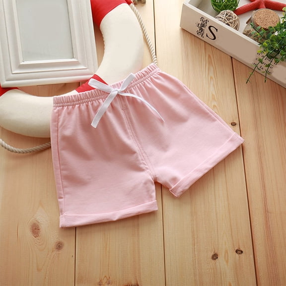 Cethrio Kids Girls Boys Casual Shorts, Solid Color Elastic Waist Cotton Summer Pants Pink Size 2T