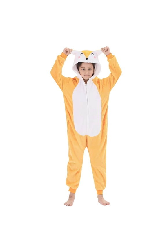 Kids Girls Boys Fleece Jumpsuits, Cosplay One Piece Hooded Costumes Onesie Pajamas Yellow Size 7-8 T