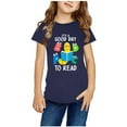 thumbnail image 1 of Cethrio Kids Girls And Boys Graphic Print Shirts, Short Sleeve World Book Day Crew Neck Cotton Fashion Girls And Boys Summer Clothes Big Swim Trunks Navy, 1 of 4