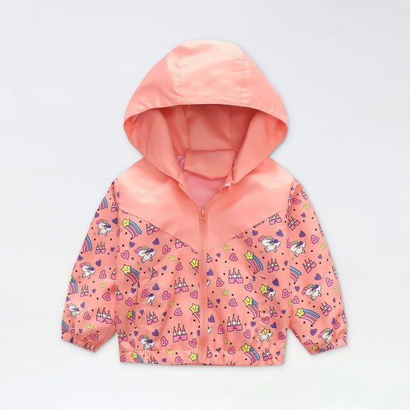 Cethrio Kids Girls Boys Jacket with Hooded, Printed Lightweight Zip up Kids Outerwear Pink Size 5-6 T
